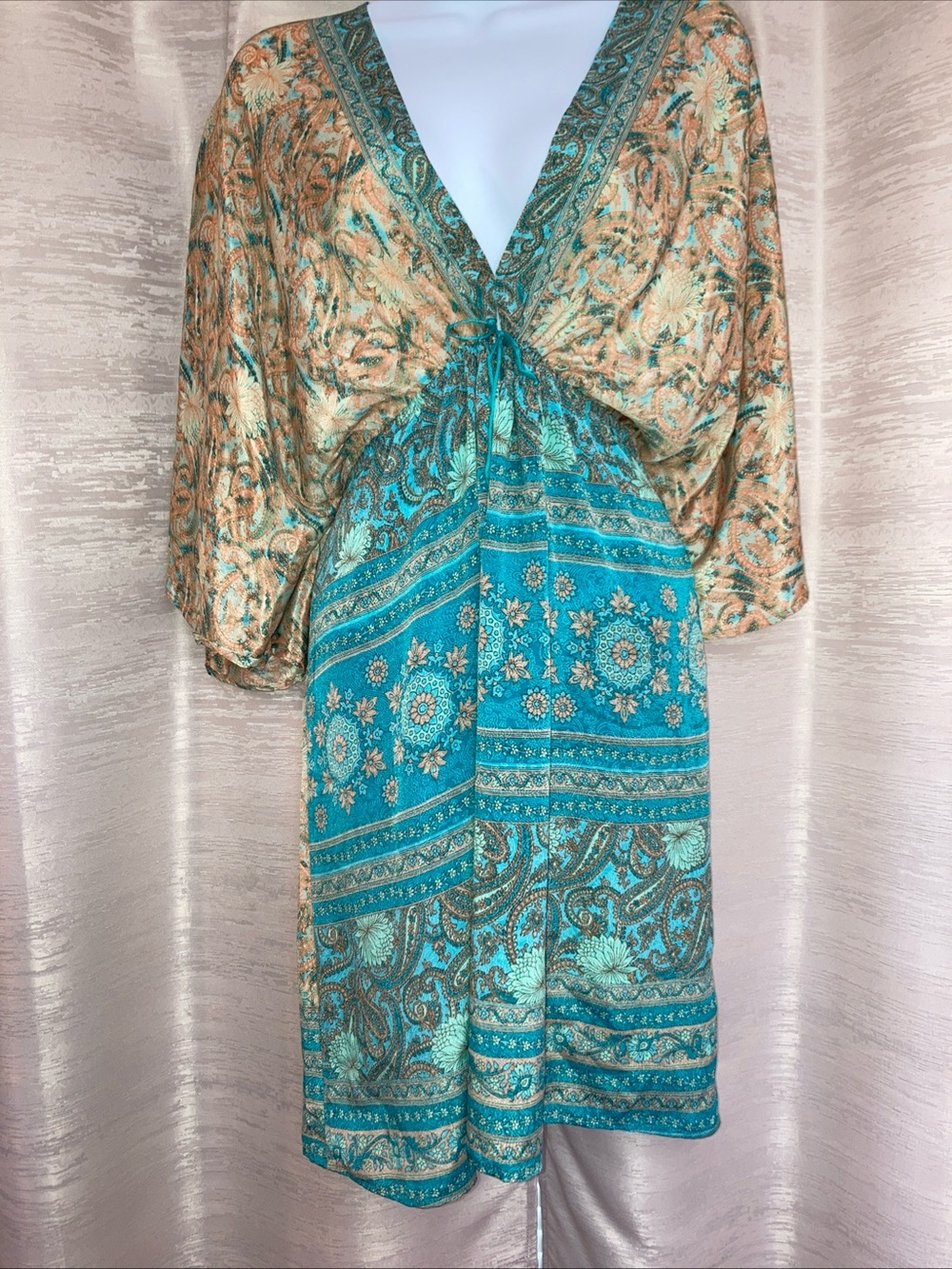 Karma Highway Boho V-Neck multi-colored paisley and Floral Midi Dress O/S